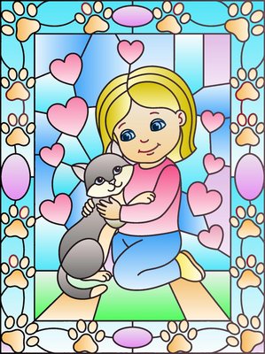 Finished example of the Color by Number page: Kitten Hugs