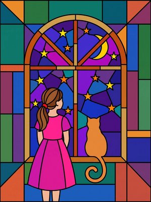 Finished example of the Color by Number page: Starry Window