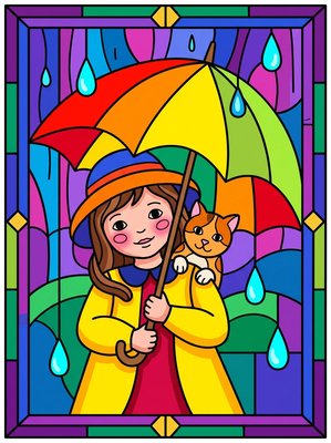 Finished example of the Color by Number page: Rain Walk