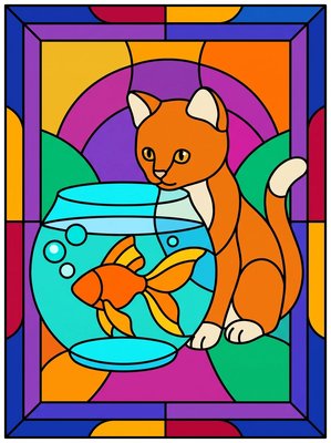 Finished example of the Color by Number page: Fishbowl Fun