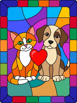 Finished example of the Color by Number page: Paw Love