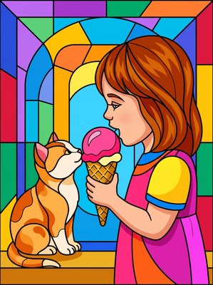 Finished example of the Color by Number page: Ice Cream
