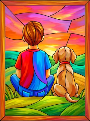 Finished example of the Color by Number page: Sunset Friends