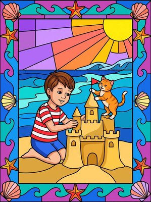 Finished example of the Color by Number page: Sandcastle Fun