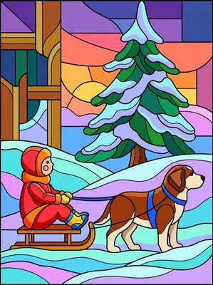 Finished example of the Color by Number page: Snow Ride