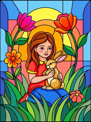 Finished example of the Color by Number page: Rabbit Blooms