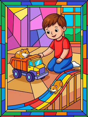 Finished example of the Color by Number page: Hamster Play