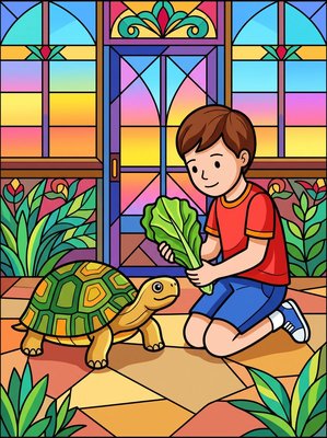 Finished example of the Color by Number page: Tortoise Snack