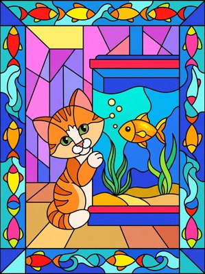 Finished example of the Color by Number page: Aquarium Gaze