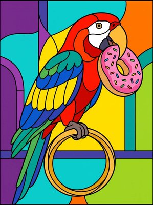 Finished example of the Color by Number page: Bagel Bird