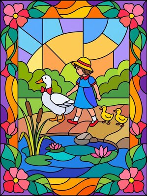 Finished example of the Color by Number page: Pond Walk