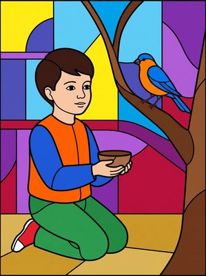 Finished example of the Color by Number page: Canary Care