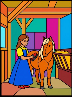 Finished example of the Color by Number page: Pony Time
