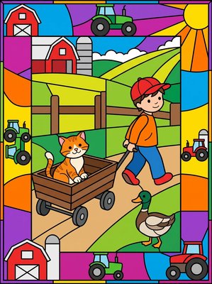 Finished example of the Color by Number page: Wagon Ride