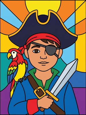 Finished example of the Color by Number page: Pirate Play