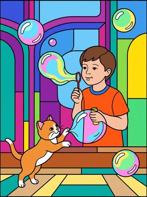 Finished example of the Color by Number page: Bubble Chase