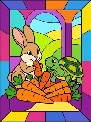 Finished example of the Color by Number page: Carrot Share