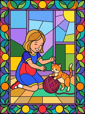 Finished example of the Color by Number page: Yarn Play