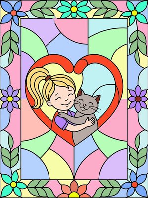 Finished example of the Color by Number page: Heart Tails