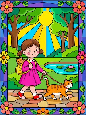 Finished example of the Color by Number page: Park Walk