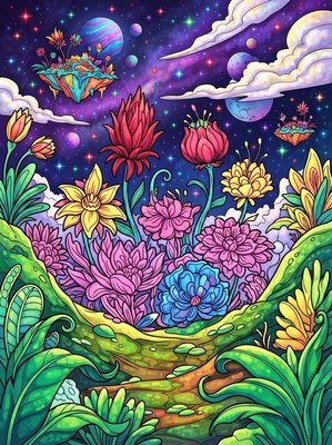 Finished example of the Color by Number page: Flower Basin
