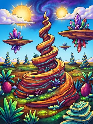 Finished example of the Color by Number page: Spiral Ridge