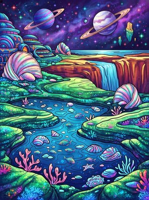 Finished example of the Color by Number page: Tide Pools