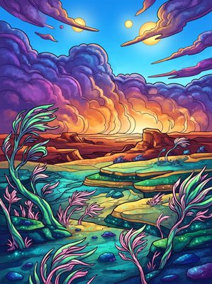 Finished example of the Color by Number page: Dust Storm Frontier