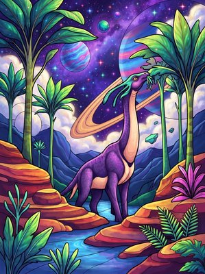 Finished example of the Color by Number page: Tall Grazer
