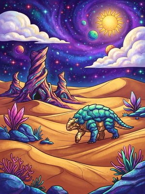 Finished example of the Color by Number page: Armored Dune Beast