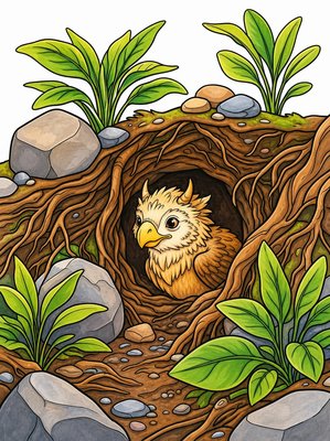 Finished example of the Color by Number page: Root Burrower