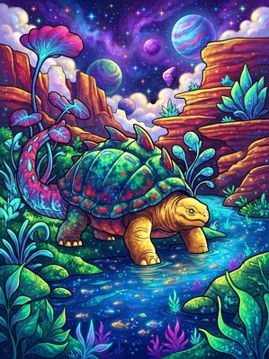 Finished example of the Color by Number page: River Shellback