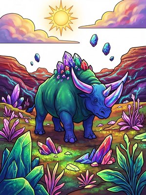 Finished example of the Color by Number page: Crystal Horn Grazer