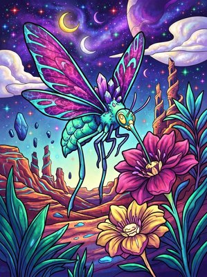 Finished example of the Color by Number page: Flower Pollinator