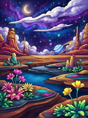 Finished example of the Color by Number page: Blue Sky Plateau