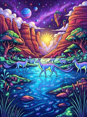 Finished example of the Color by Number page: River Crossing Herd