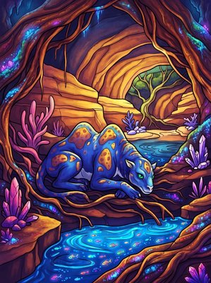 Finished example of the Color by Number page: Cavern Beast