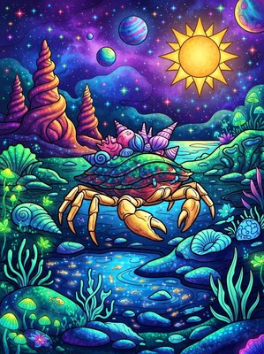 Finished example of the Color by Number page: Tide Pool Crab