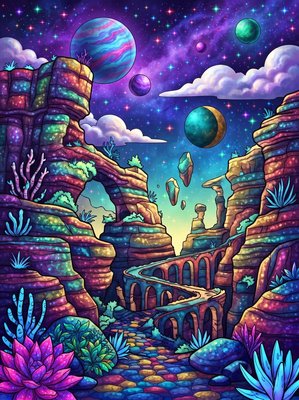 Finished example of the Color by Number page: Wind-Carved Cliffs