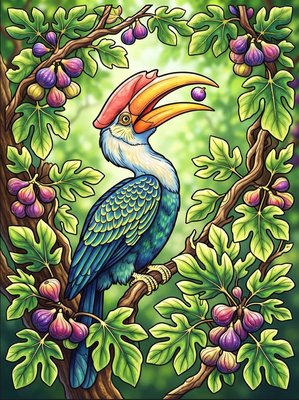 Finished example of the Color by Number page: Great Hornbill