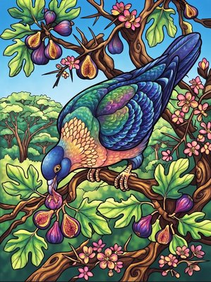 Finished example of the Color by Number page: African Green Pigeon