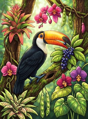 Finished example of the Color by Number page: Toucan