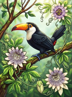 Finished example of the Color by Number page: Saffron Toucanet