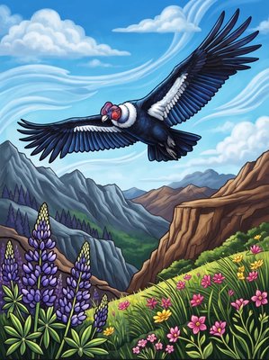 Finished example of the Color by Number page: Andean Condor