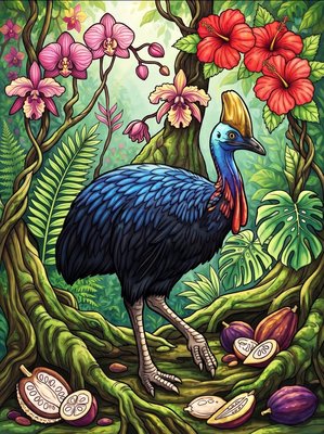 Finished example of the Color by Number page: Southern Cassowary