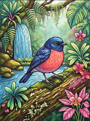 Finished example of the Color by Number page: Pale-yellow Robin