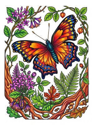 Finished example of the Color by Number page: Common Jezebel
