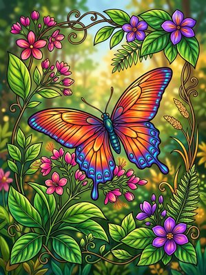 Finished example of the Color by Number page: Common Rose