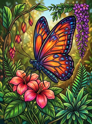 Finished example of the Color by Number page: Cairns Birdwing
