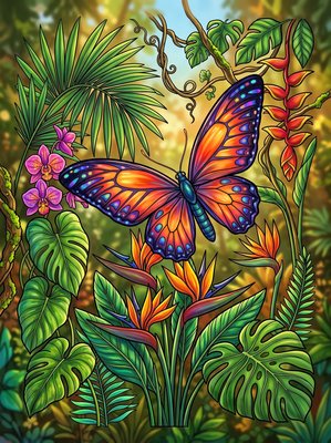 Finished example of the Color by Number page: Alexandra Birdwing